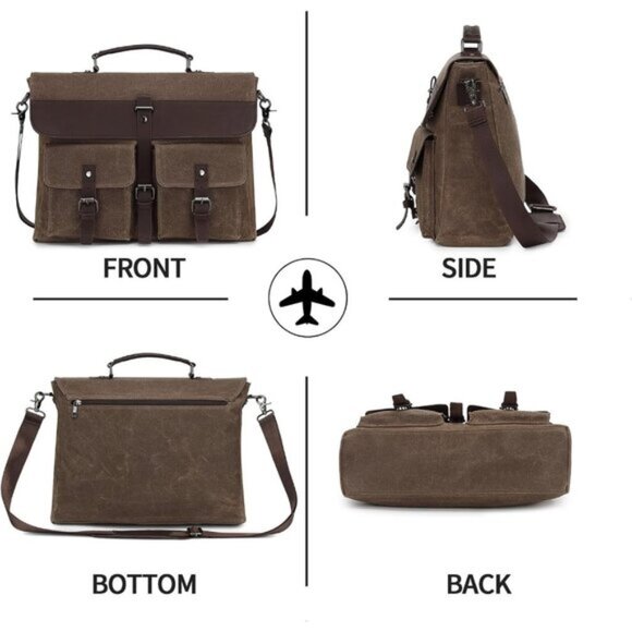 Leather Messenger Bag for Men,Vintage Mens Laptop Bag - Picture 6 of 7